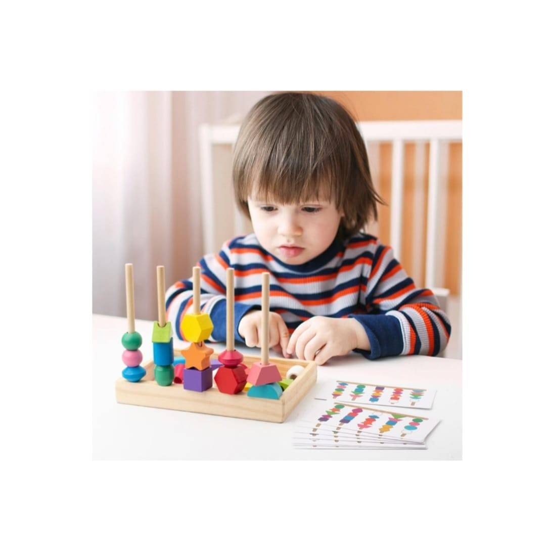 Joc educativ de stivuire cu 5 coloane, lemn, multicolor, 3 ani+