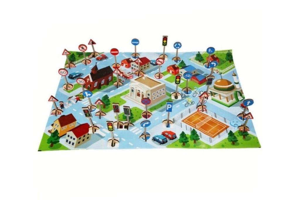 Joc educativ din lemn, Recunoaste Semnele de circulatie, 55 piese, multicolor