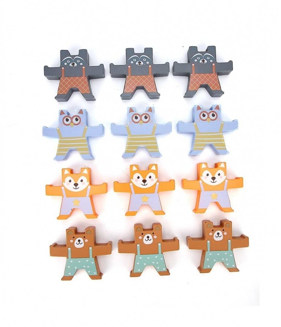 Joc educativ Montessori din lemn, Catelusi Acrobati, multicolor