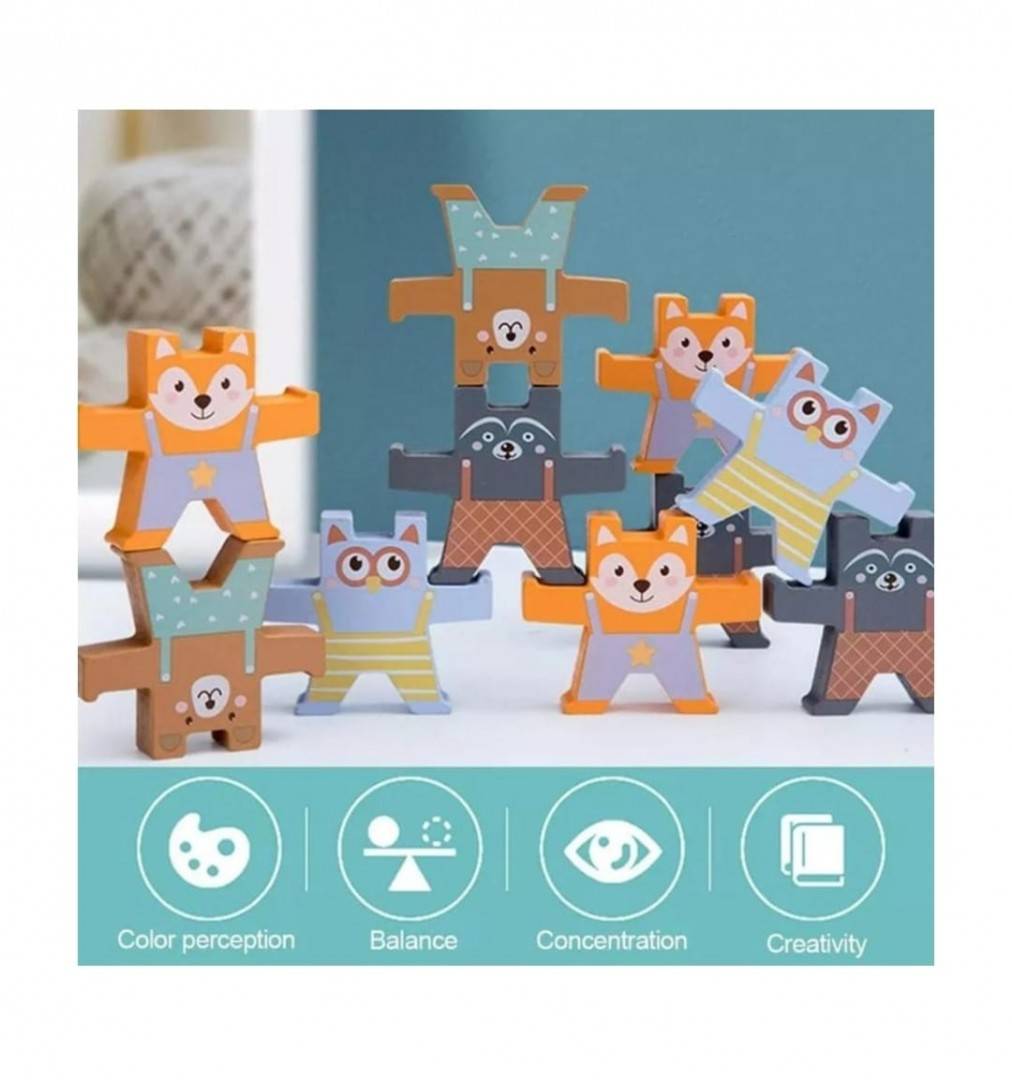 Joc educativ Montessori din lemn, Catelusi Acrobati, multicolor