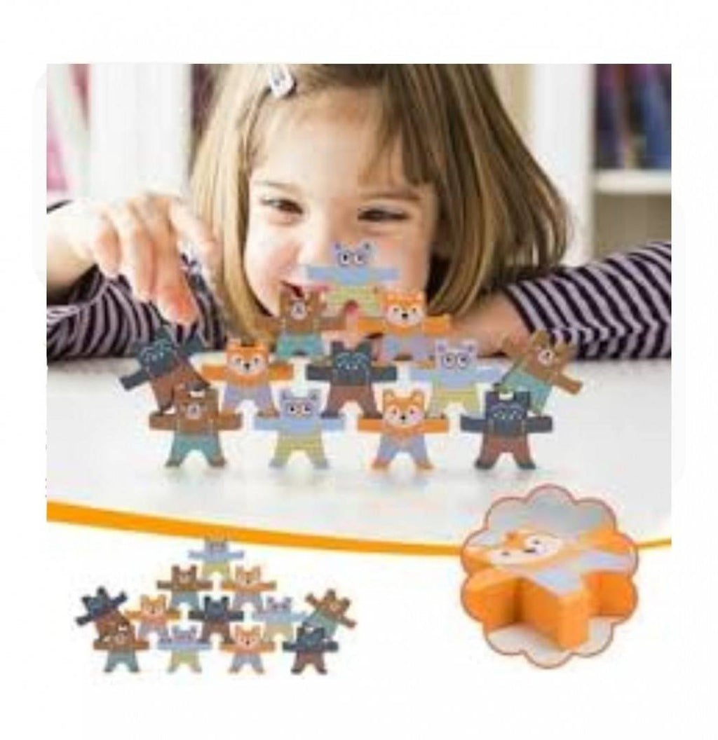 Joc educativ Montessori din lemn, Catelusi Acrobati, multicolor