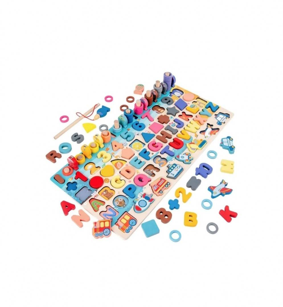 Joc educativ, Montessori, MASHASHOP, sortator de forme si pescuit magnetic, lemn, 3 ani+
