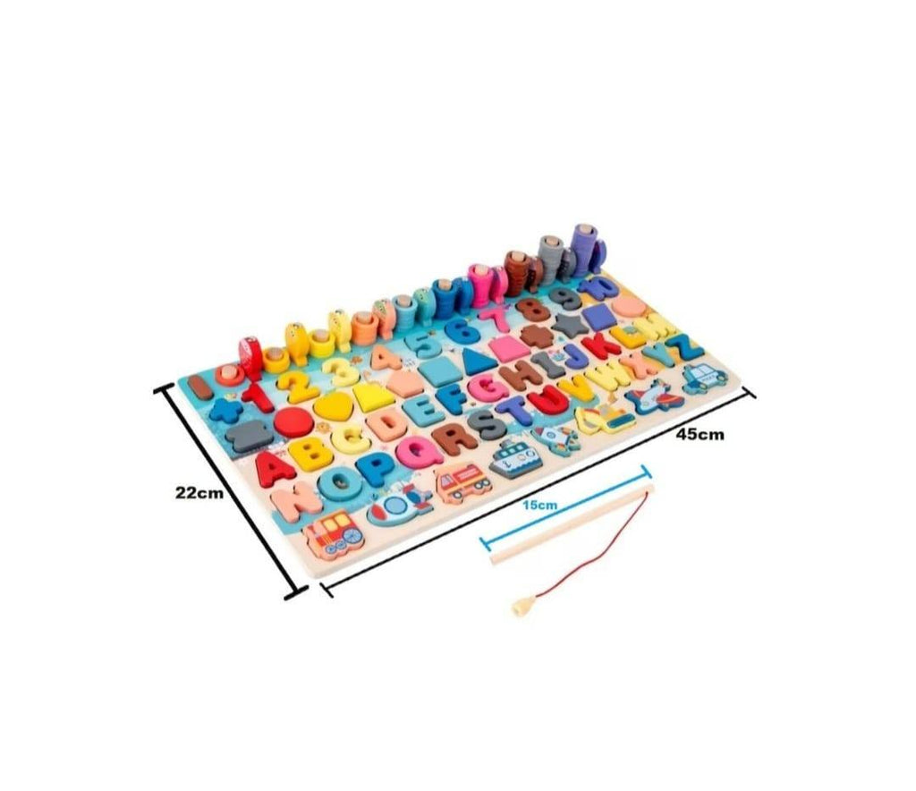 Joc educativ, Montessori, MASHASHOP, sortator de forme si pescuit magnetic, lemn, 3 ani+