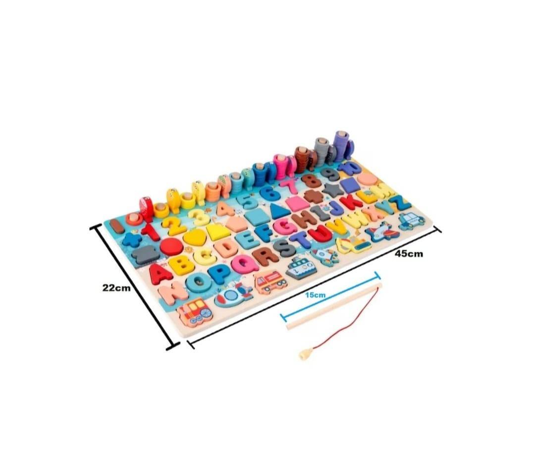 Joc educativ, Montessori, MASHASHOP, sortator de forme si pescuit magnetic, lemn, 3 ani+