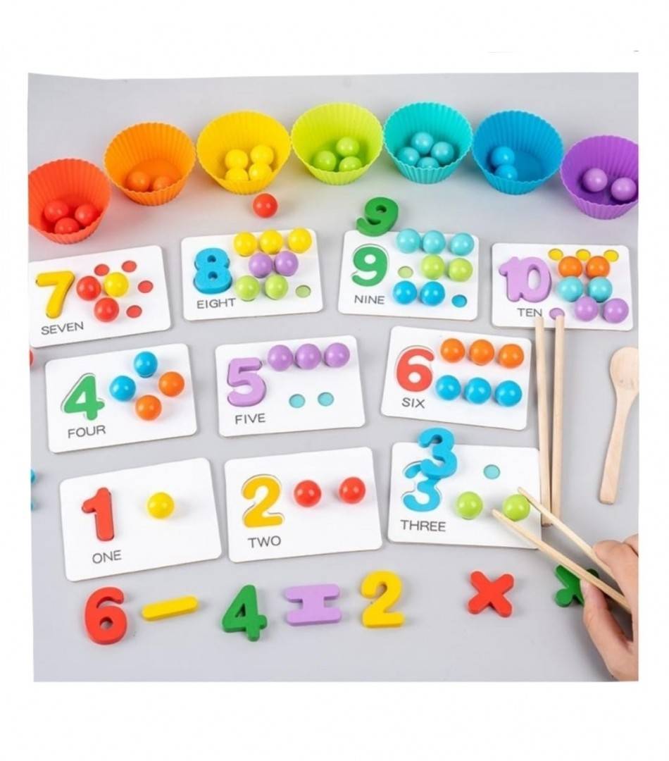 Joc educativ operatiuni matematice, lemn, multicolor, 27 cm