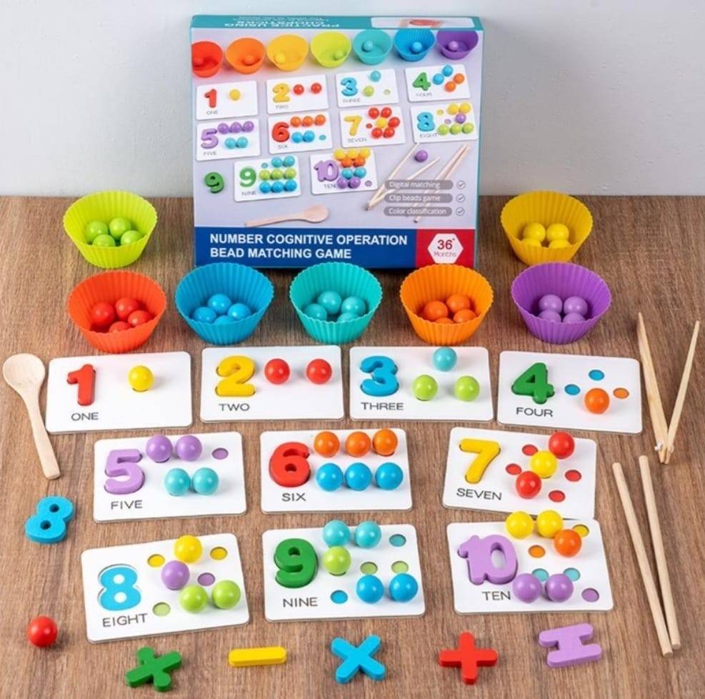 Joc educativ operatiuni matematice, lemn, multicolor, 27 cm
