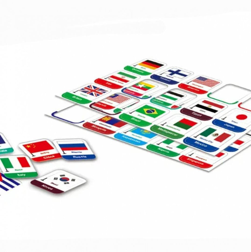 Joc educativ, Puzzle magnetic, Steagurile lumii, 2 in 1, tabla de scris, 45 piese, multicolor, lemn