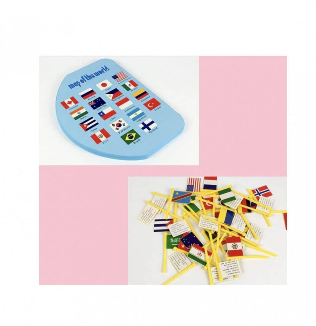 Joc Harta Lumii din Lemn cu 36 de Steaguri, multicolor, 3 ani+