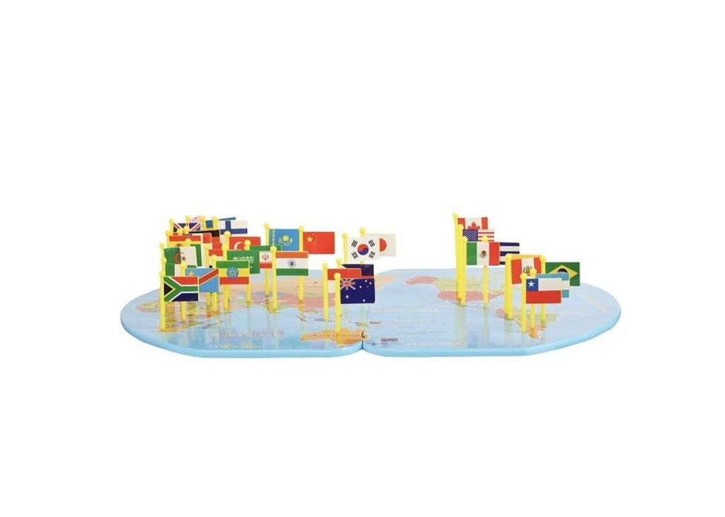 Joc Harta Lumii din Lemn cu 36 de Steaguri, multicolor, 3 ani+