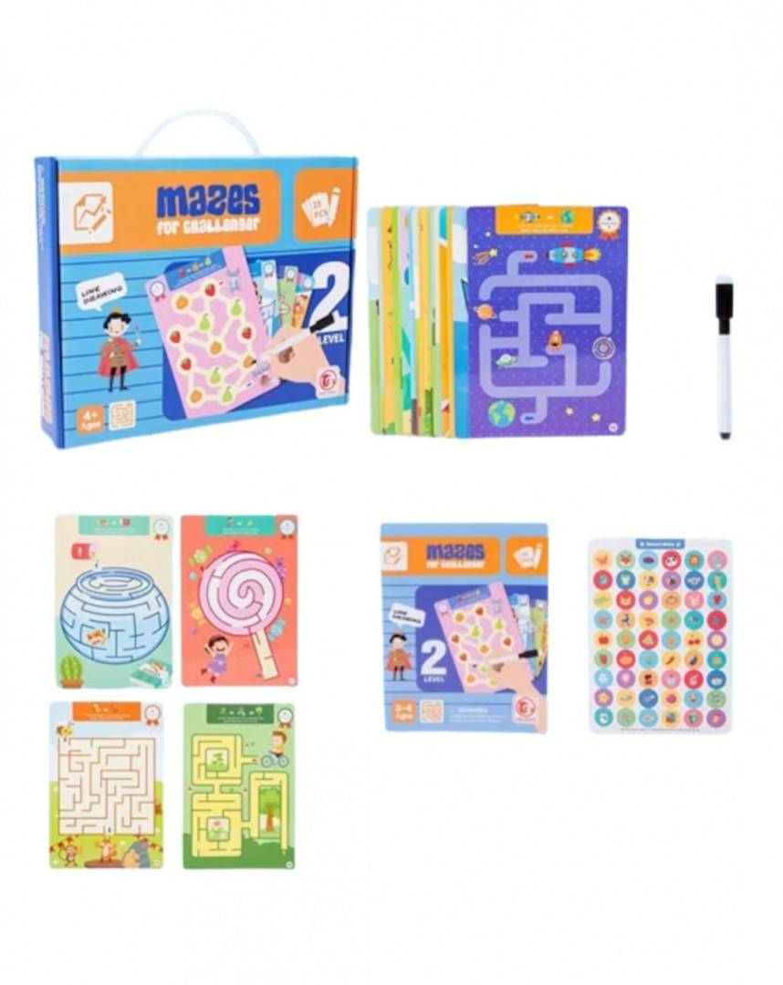 Joc labirint, 25 planse reutilizabile, Level 2, multicolor