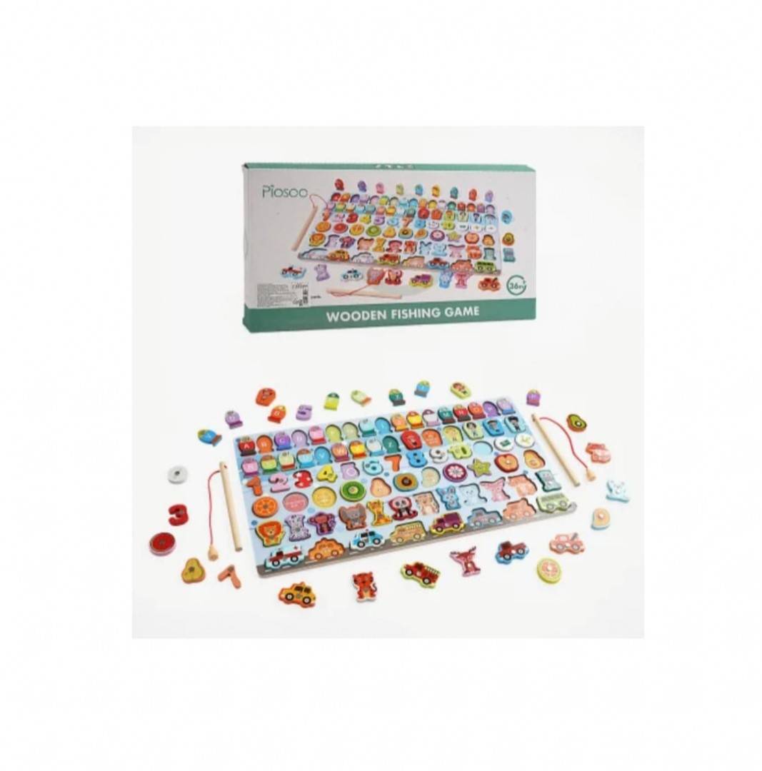 Joc logaritmic 6 in 1, multifunctional cu alfabet si cifre, montessori, lemn, multicolor