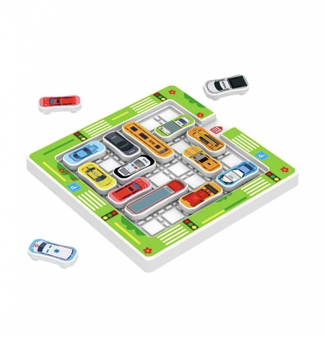 Joc logic labirint Masini, Car Moving Game, lemn, 3 ani+