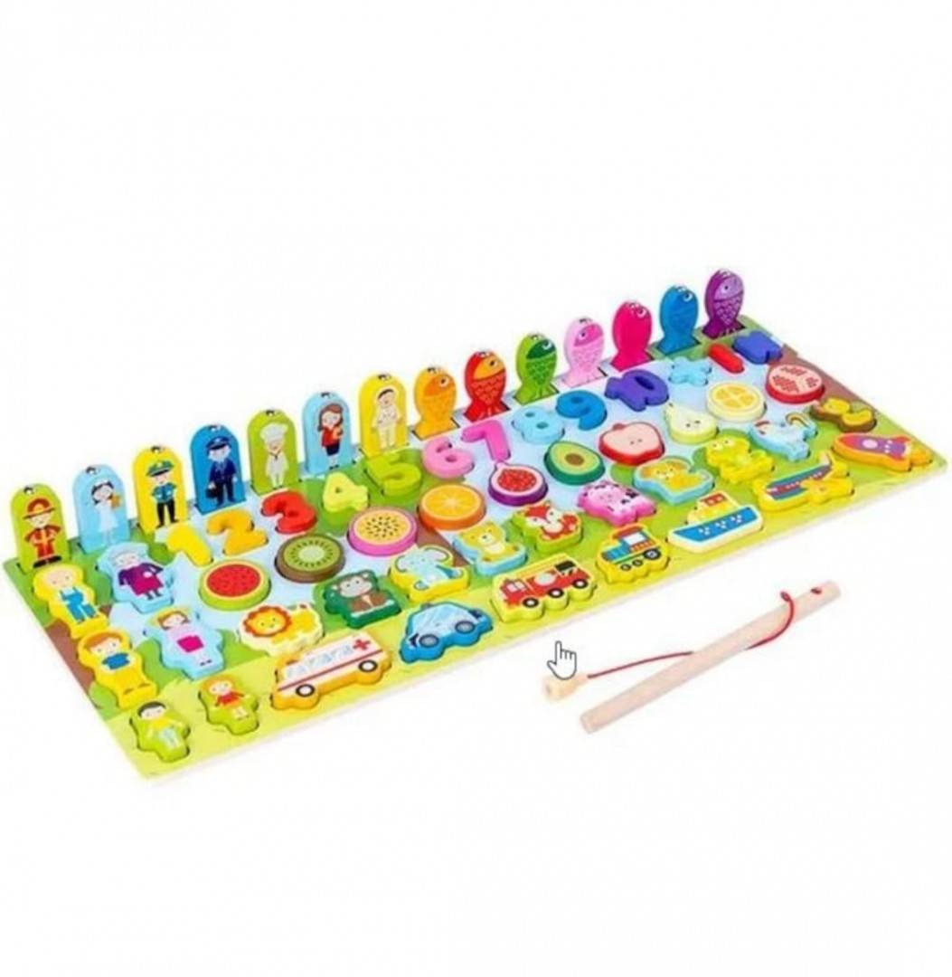 Joc Montessori - Placa logaritmica 7 in 1, lemn, multicolor, 43 cm