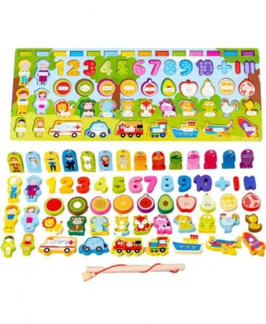 Joc Montessori - Placa logaritmica 7 in 1, lemn, multicolor, 43 cm