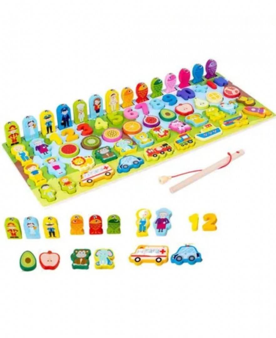 Joc Montessori - Placa logaritmica 7 in 1, lemn, multicolor, 43 cm