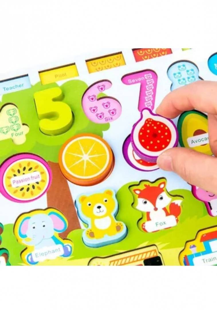 Joc Montessori - Placa logaritmica 7 in 1, lemn, multicolor, 43 cm