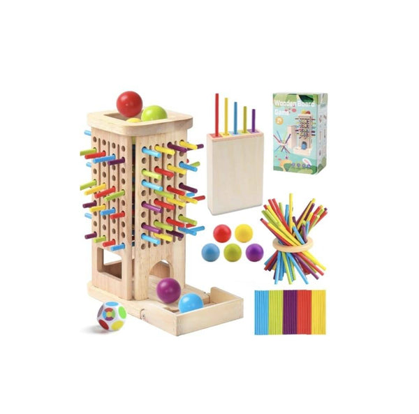 Joc montessori de societate, Joc de echilibru cu bețe și bile, Plunk 3 in 1, lemn, 3 ani+