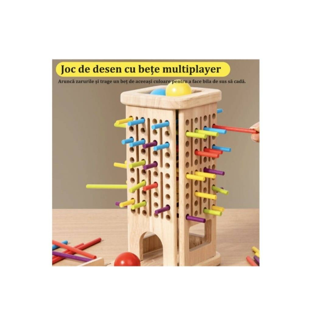 Joc montessori de societate, Joc de echilibru cu bețe și bile, Plunk 3 in 1, lemn, 3 ani+