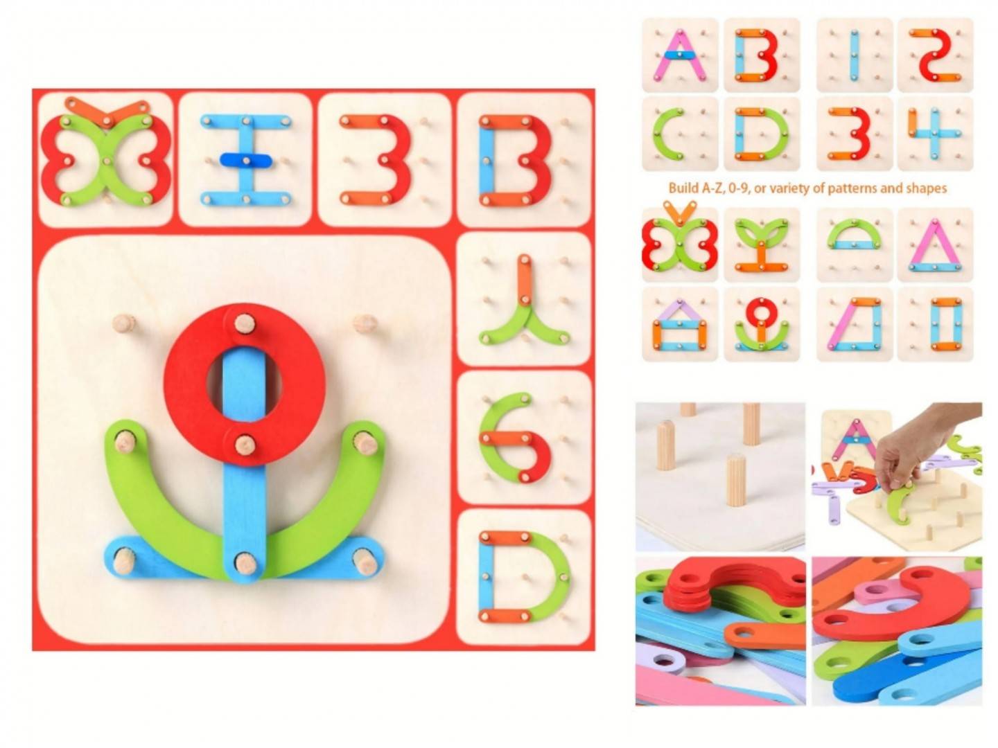 Joc Montessori din lemn, Cifre, Litere, multicolor, 26 piese, 17 cm