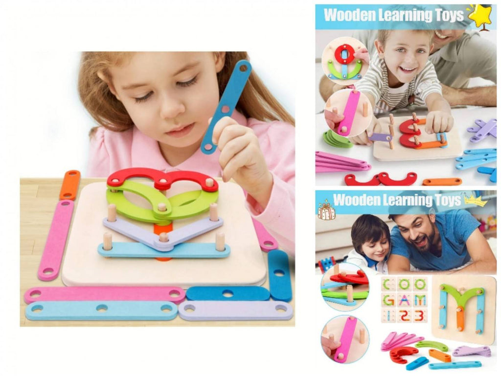 Joc Montessori din lemn, Cifre, Litere, multicolor, 26 piese, 17 cm