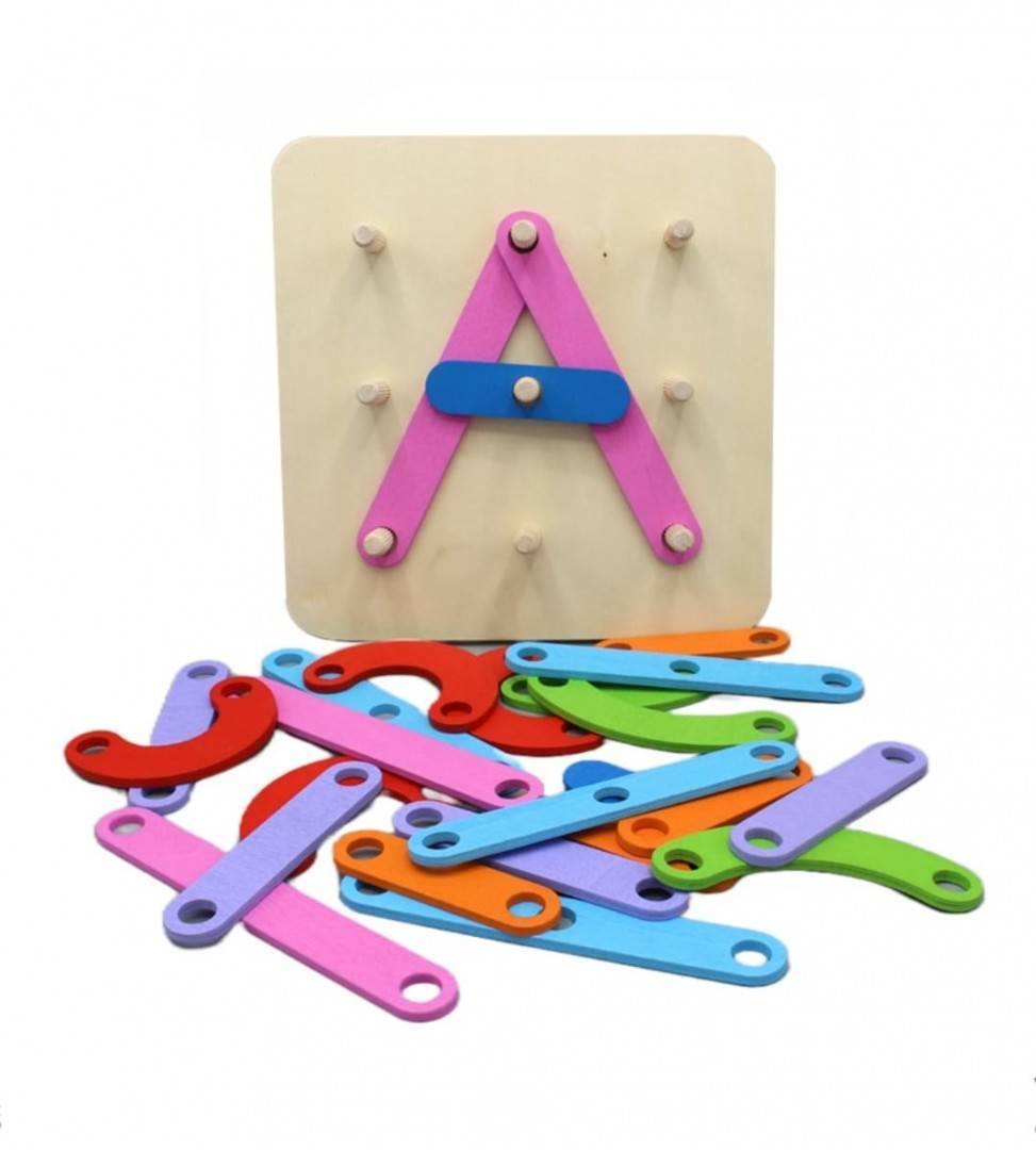 Joc Montessori din lemn, Cifre, Litere, multicolor, 26 piese, 17 cm