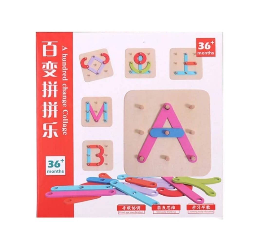 Joc Montessori din lemn, Cifre, Litere, multicolor, 26 piese, 17 cm