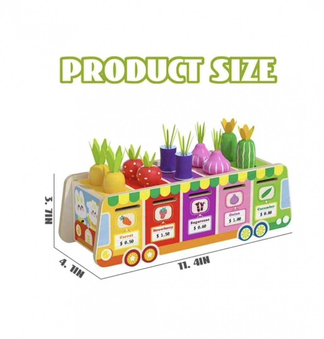 Joc multifunctional, sortare si clasificare, Toneta cu fructe si legume, montessori, lemn, multicolor – imagine 3 | Masha