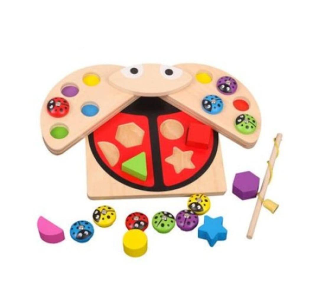 Joc Pescuit Magnetic, forme Buburuza, lemn, multicolor