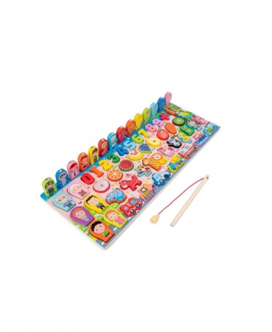 Joc Placa cu puzzle incastru si figurine multiple, lemn, multicolor, 45 cm