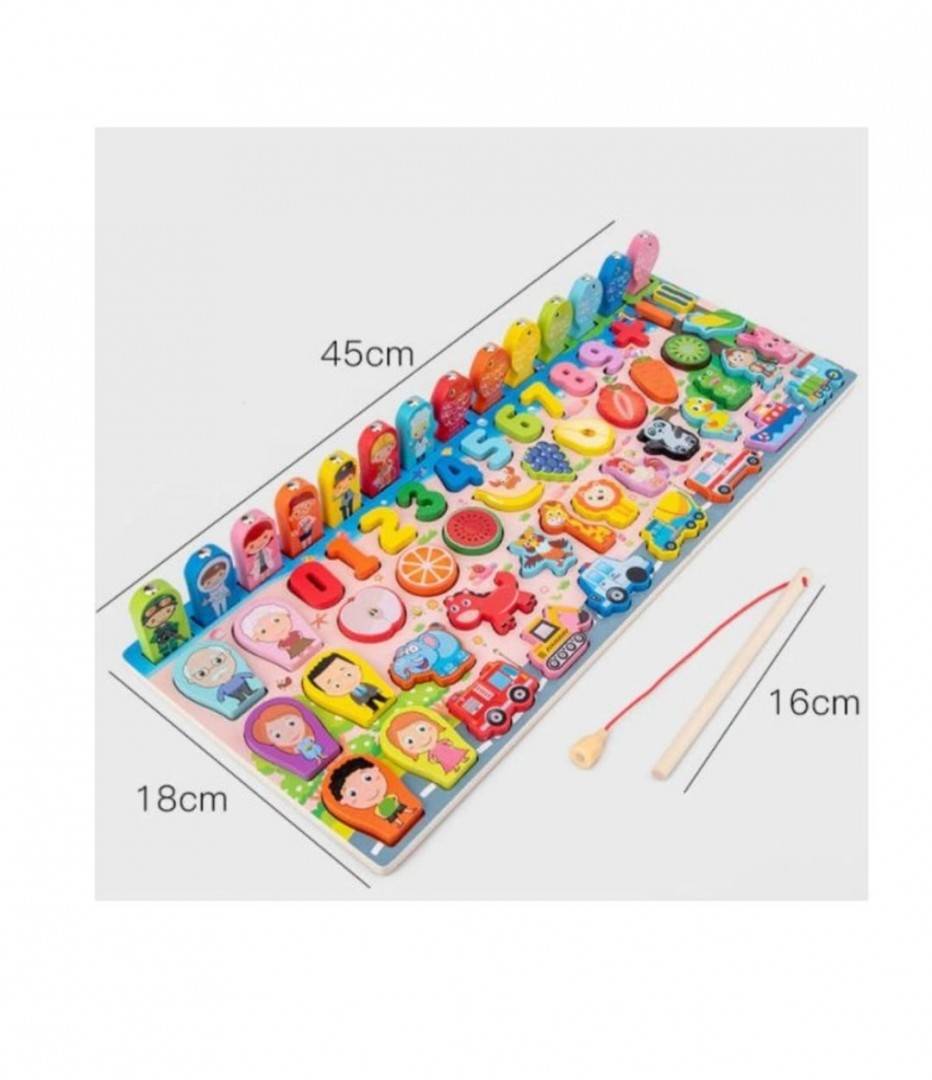 Joc Placa cu puzzle incastru si figurine multiple, lemn, multicolor, 45 cm
