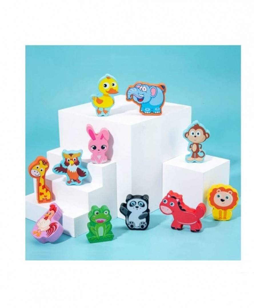 Joc Placa cu puzzle incastru si figurine multiple, lemn, multicolor, 45 cm