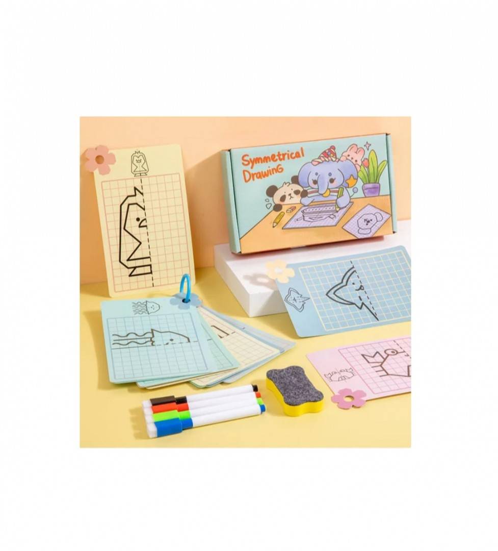 Joc Scrie si Sterge Desen Simetric, cu carduri reutilizabile, multicolor