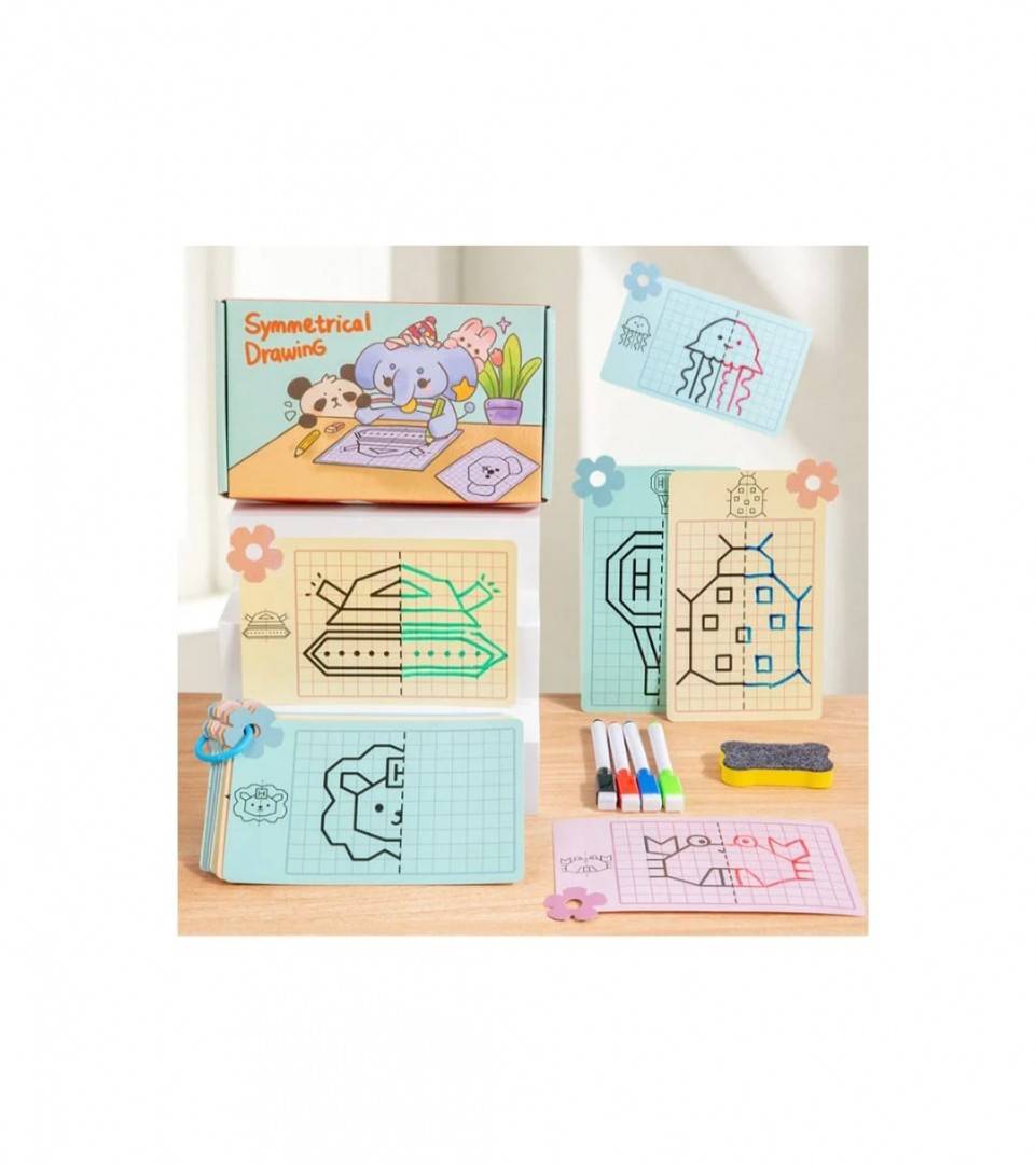 Joc Scrie si Sterge Desen Simetric, cu carduri reutilizabile, multicolor