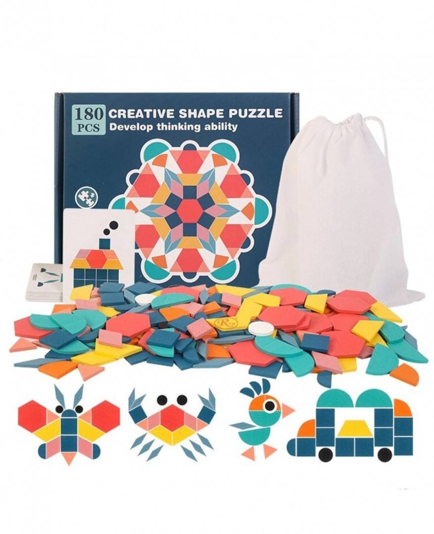Joc Tangram educativ,din lemn, montessori, 180 piese