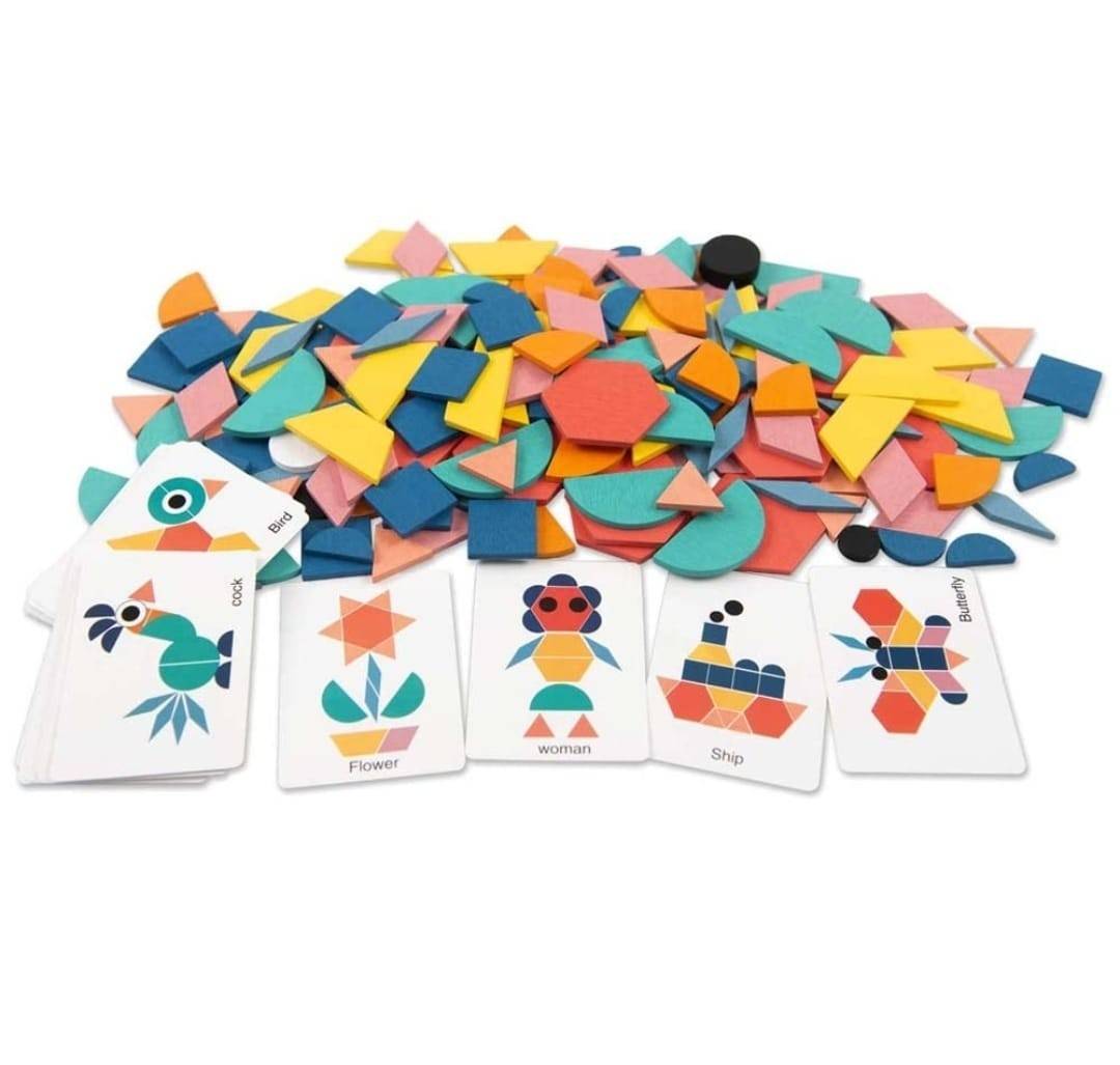Joc Tangram educativ,din lemn, montessori, 180 piese