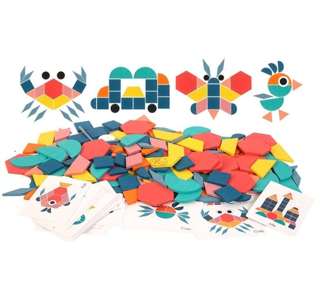 Joc Tangram educativ,din lemn, montessori, 180 piese
