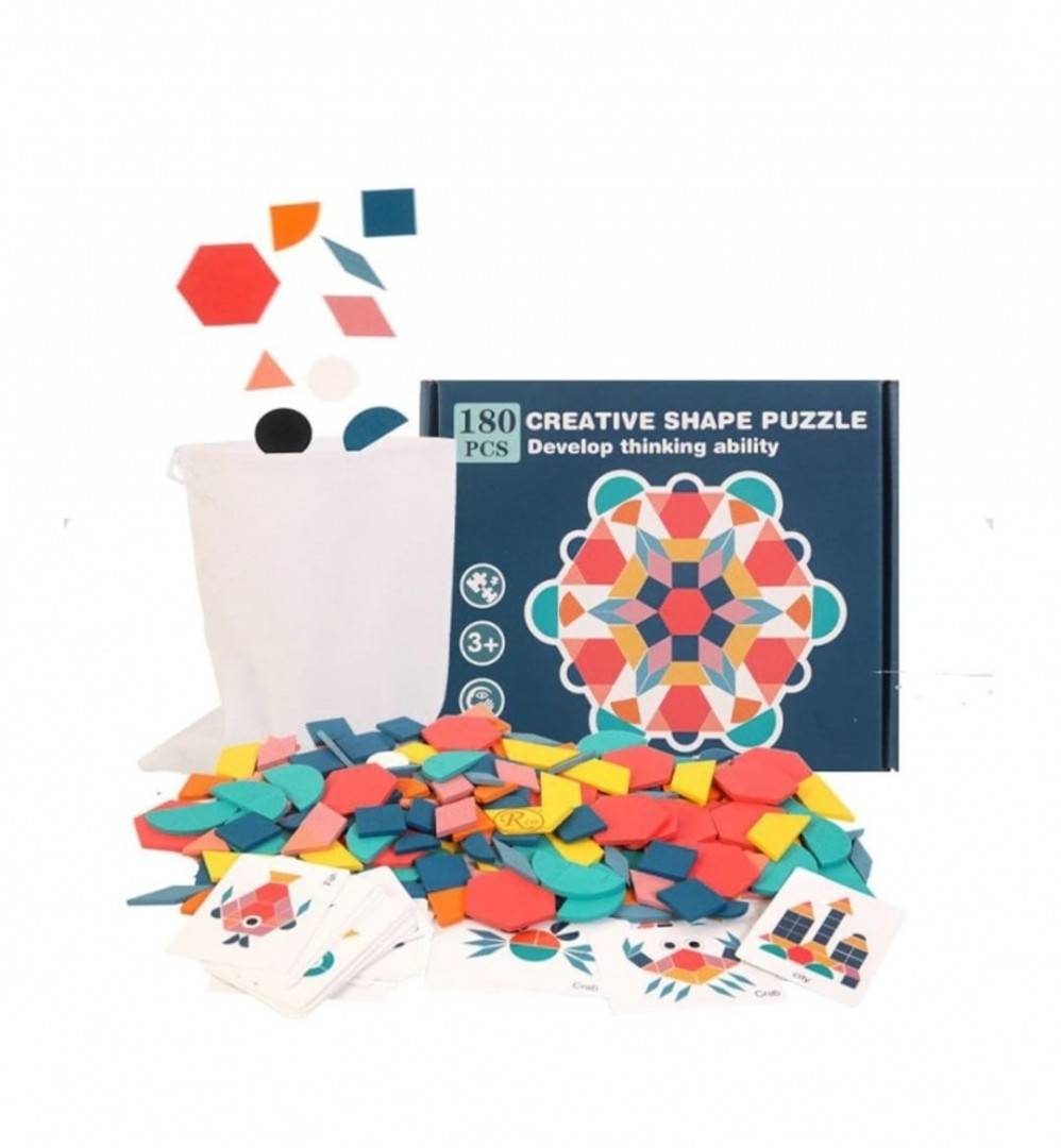 Joc Tangram educativ,din lemn, montessori, 180 piese