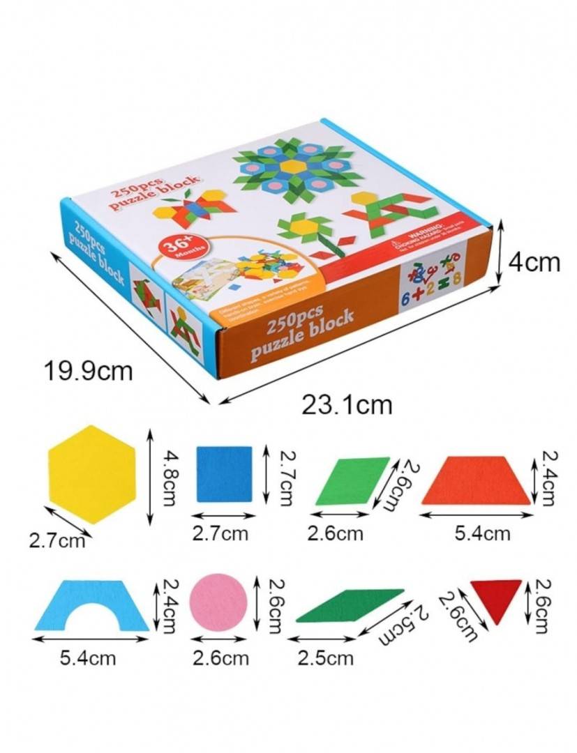 Joc Tangram educativ, lemn, 250 piese