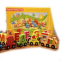 Joc Trenulet educativ, cu litere, magnetic, lemn, multicolor