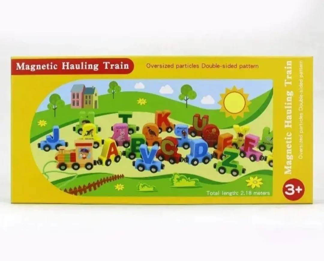 Joc Trenulet educativ, cu litere, magnetic, lemn, multicolor