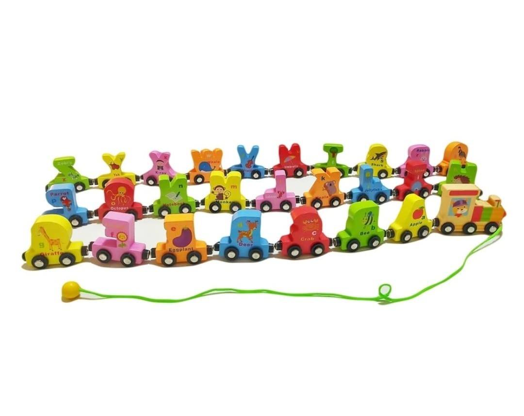 Joc Trenulet educativ, cu litere, magnetic, lemn, multicolor