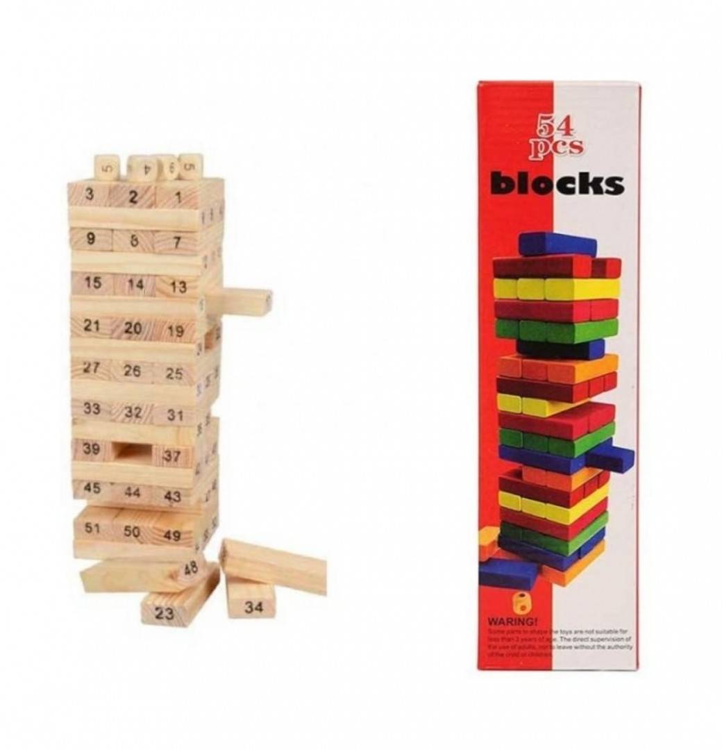 Jocul Turnul Cazator, Jenga, din lemn, 54 piese