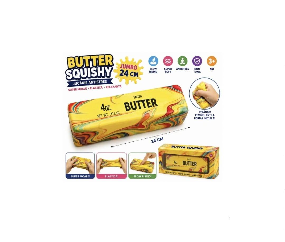Jucarie antistres, Butter Squishy, design realist, textura moale, galben/multicolor