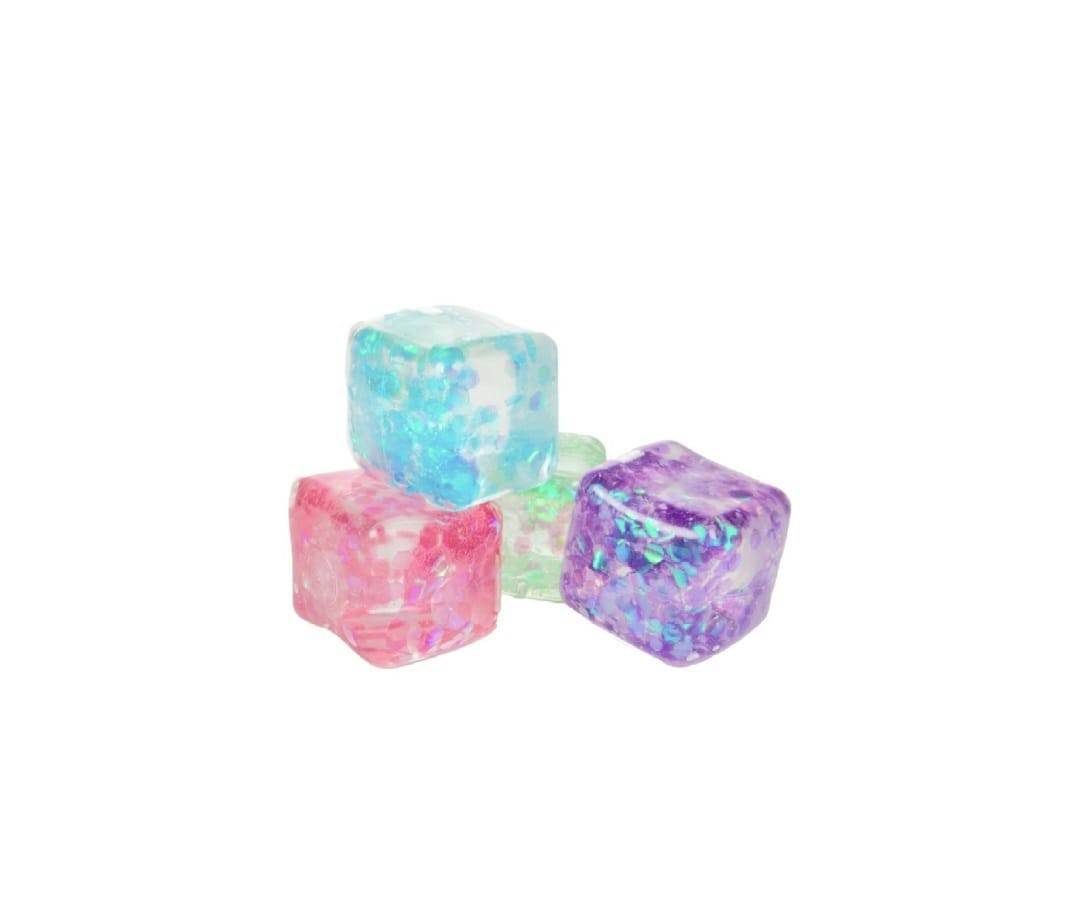 Jucarie antistres, Cub Jelly cu glitter, multicolor,  5.2 cm
