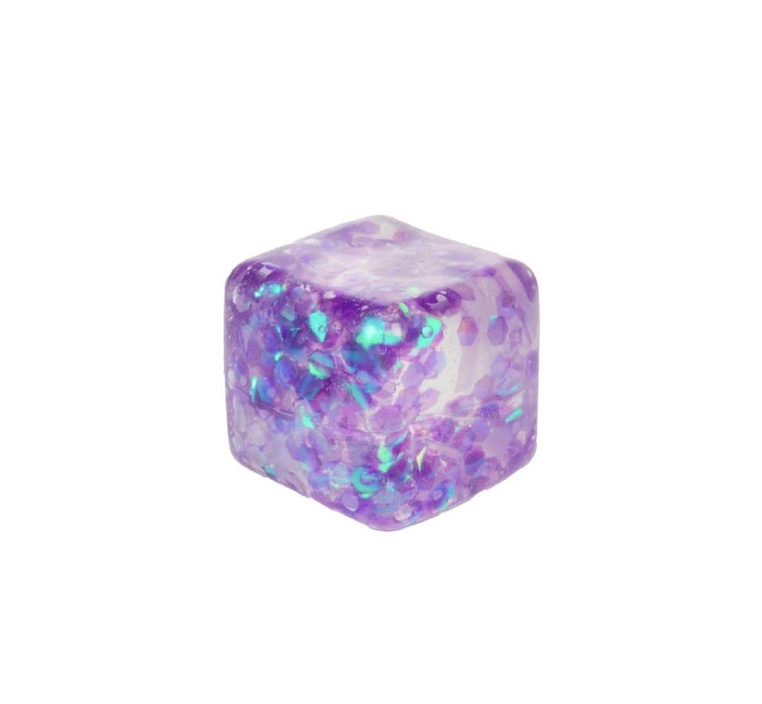 Jucarie antistres, Cub Jelly cu glitter, multicolor,  5.2 cm