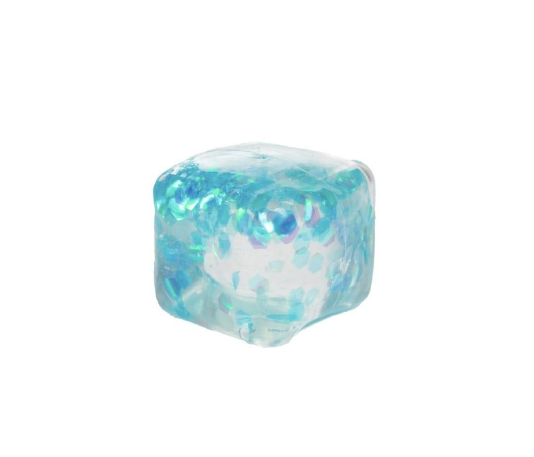 Jucarie antistres, Cub Jelly cu glitter, multicolor,  5.2 cm