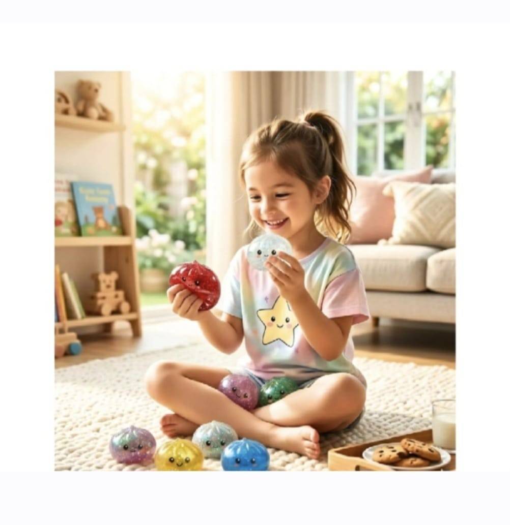 Jucarie antistres minge dumpling squishy sclipici mystery box, multicolor
