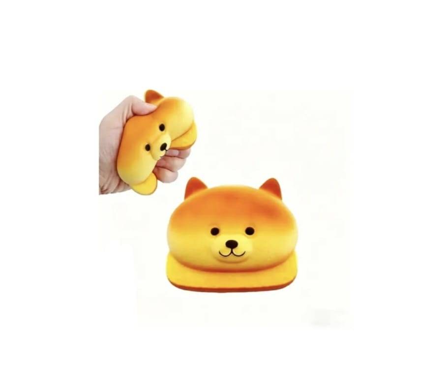 Jucarie antistres squishy, model Paine Toast, Catelus Shiba, revenire lenta, multicolor, 11 cmx10 cm