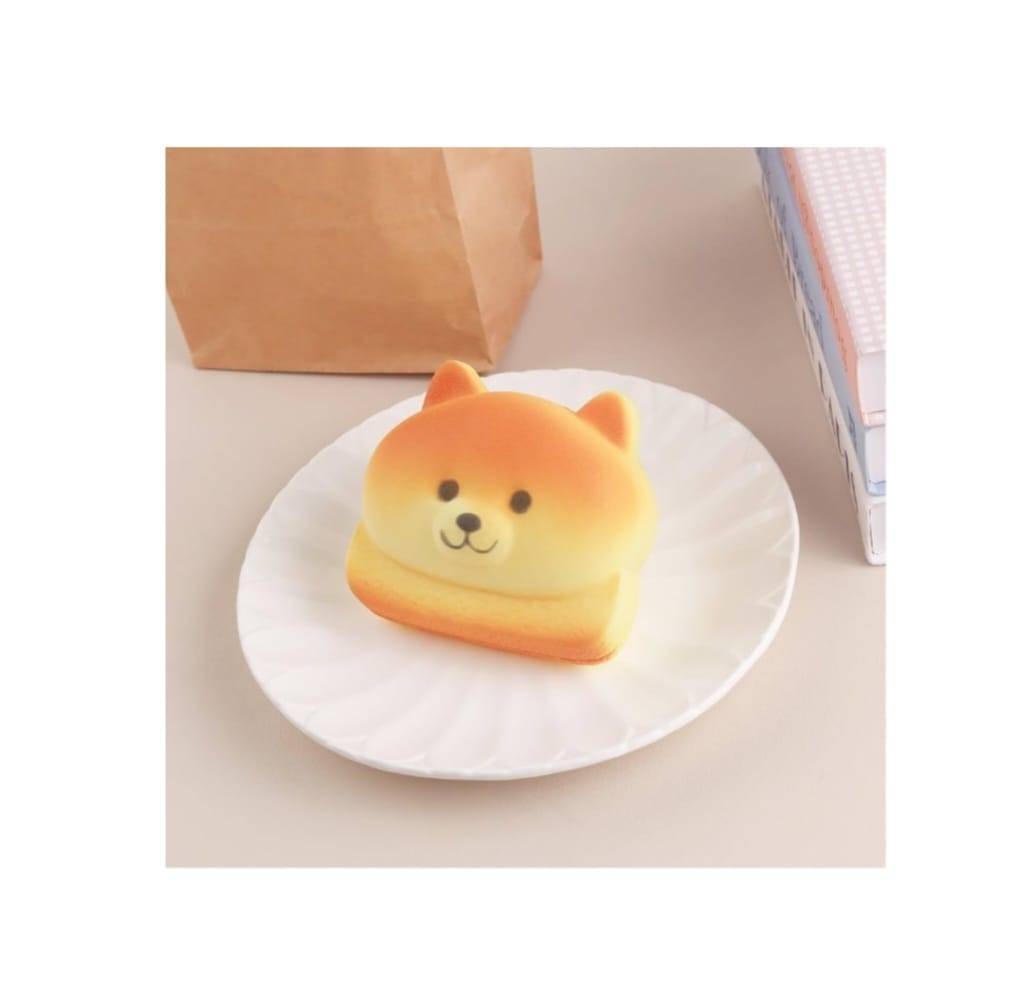 Jucarie antistres squishy, model Paine Toast, Catelus Shiba, revenire lenta, multicolor, 11 cmx10 cm