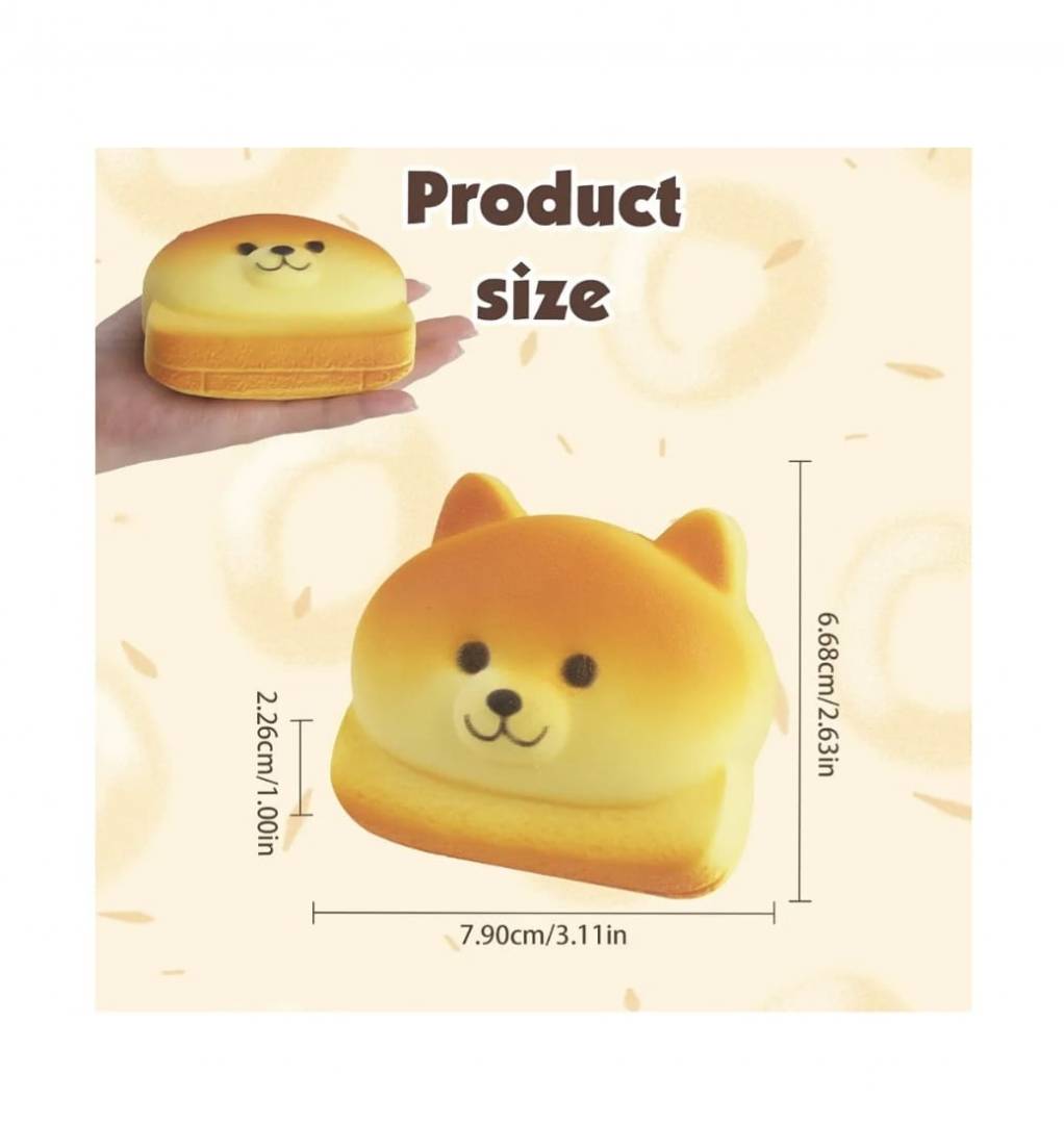 Jucarie antistres squishy, model Paine Toast, Catelus Shiba, revenire lenta, multicolor, 11 cmx10 cm